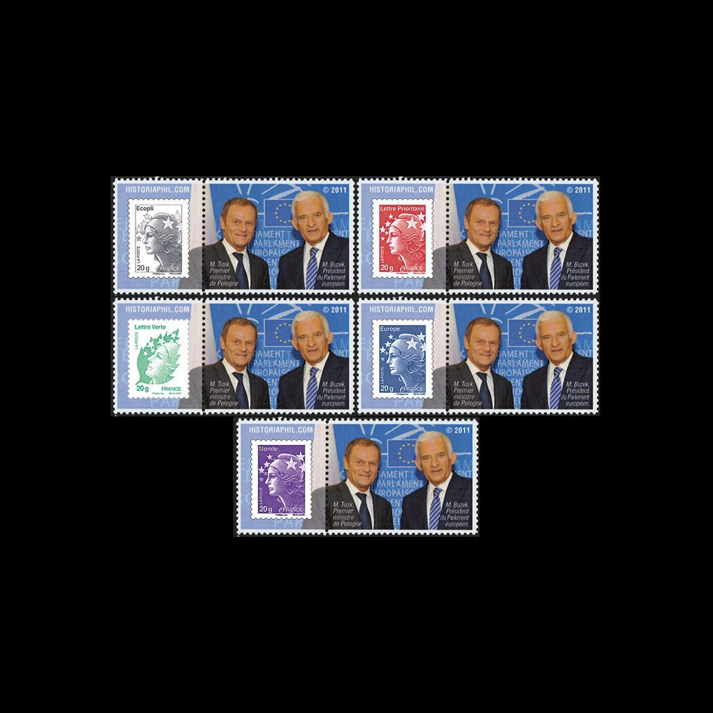 PE611-PT1-5 : 2011 - 5 porte-timbre "Parlement européen : MM.Tusk et Buzek