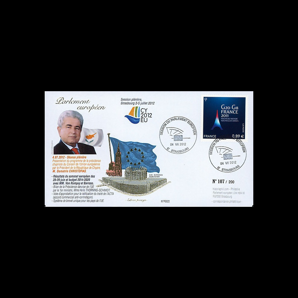 PE622 : 2012 - FDC Parlement européen "Visite M. CHRISTOFIAS