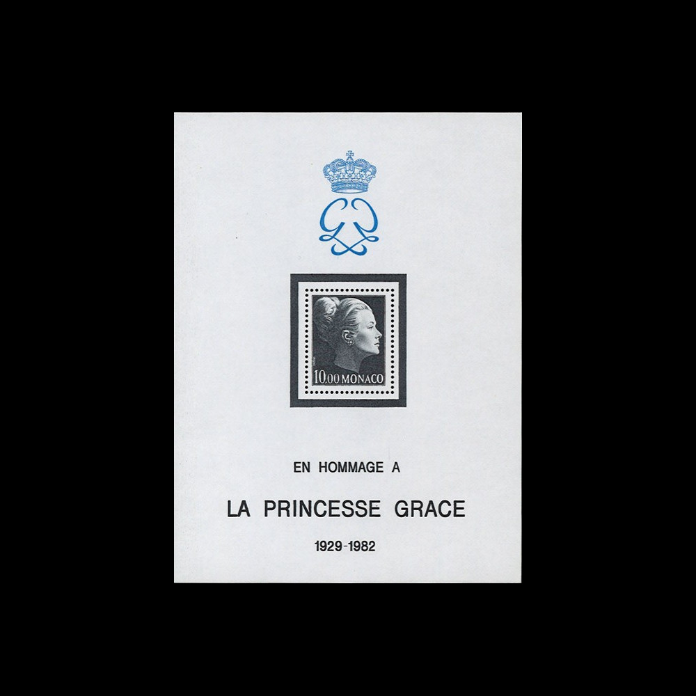 MC83-GRA1B : MONACO Bloc timbre de deuil 10F noir “Hommage à la Princesse Grace”