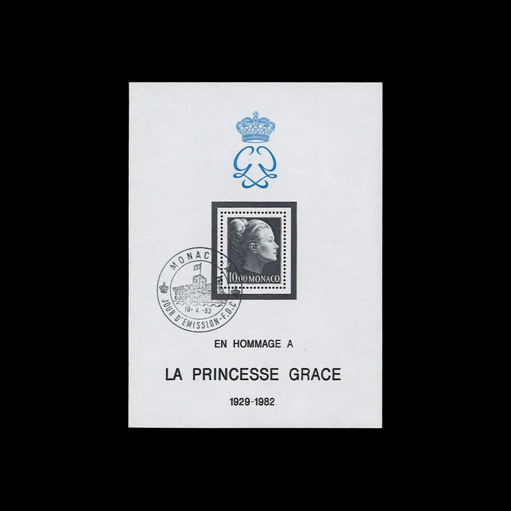 MC83-GRA1BO : MONACO Bloc timbre de deuil 10F noir “Hommage à la Princesse Grace”