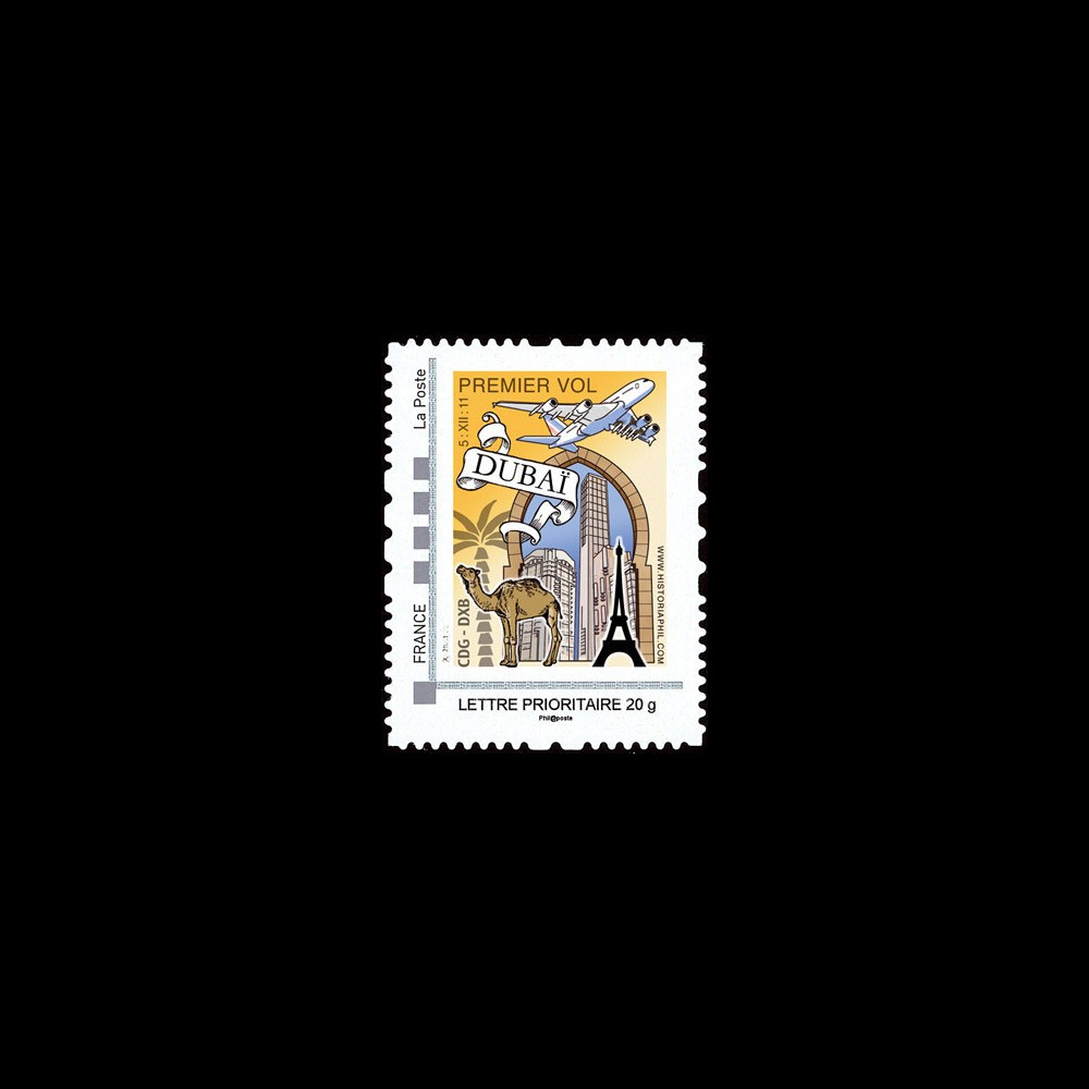 A380-171N : 2011 - 1 TPP Lettre prioritaire 20g "Airbus A380 Air France - 1er Vol Paris-Dubaï / Tour Eiffel"