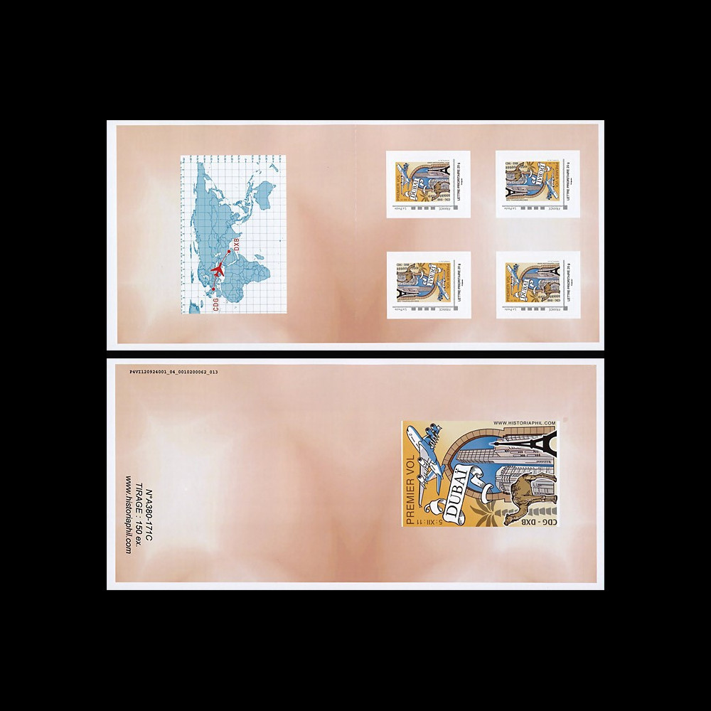A380-171C : 2011 - Carnet Collector 4 TPP "A380 Air France - 1er Vol Paris-Dubaï"