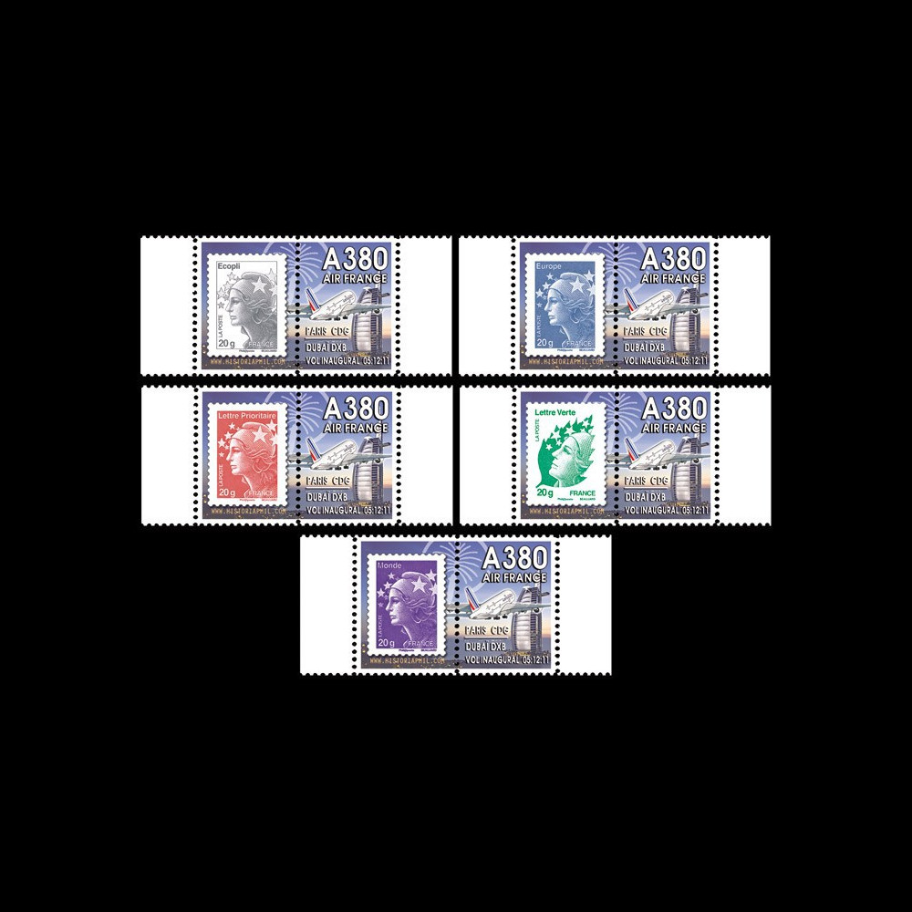 A380-173PT1/5 : 2011 - Série 5 Mariannes "Airbus A380 Air France - 1er Vol Paris-Dubaï"