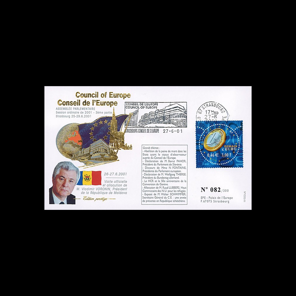 CE52-III : 2001 - FDC Conseil Europe "Allocution du Président de Moldova CE52-III : 2001 - FDC Conseil Europe "Allocution du Président de Moldova