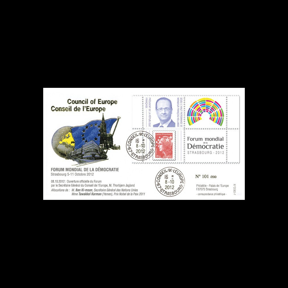 CE63-F : 2012 - FDC Conseil Europe "Forum mondial de la Démocratie - M. Hollande"