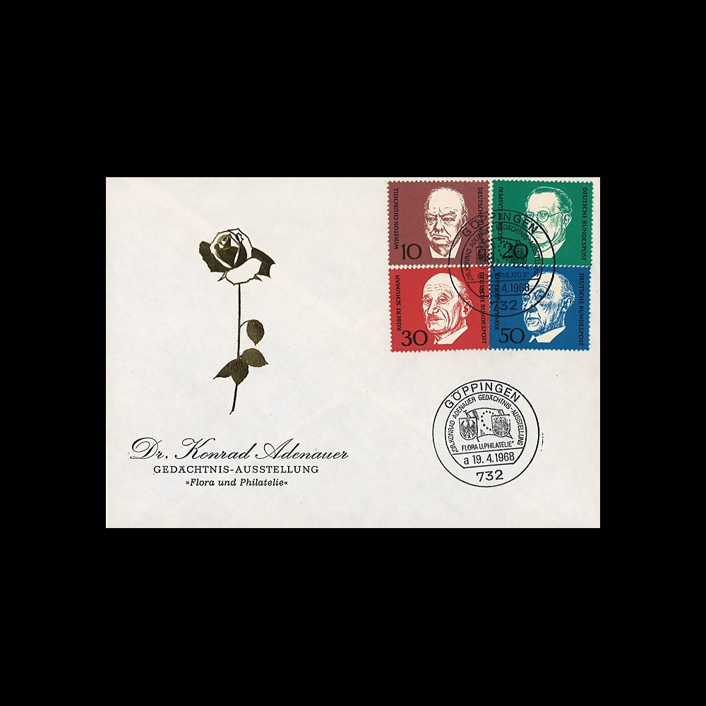 AL68-AD3 : 1968 - FDC 1er Jour Allemagne Adenauer / Churchill / de Gasperi / Schuman