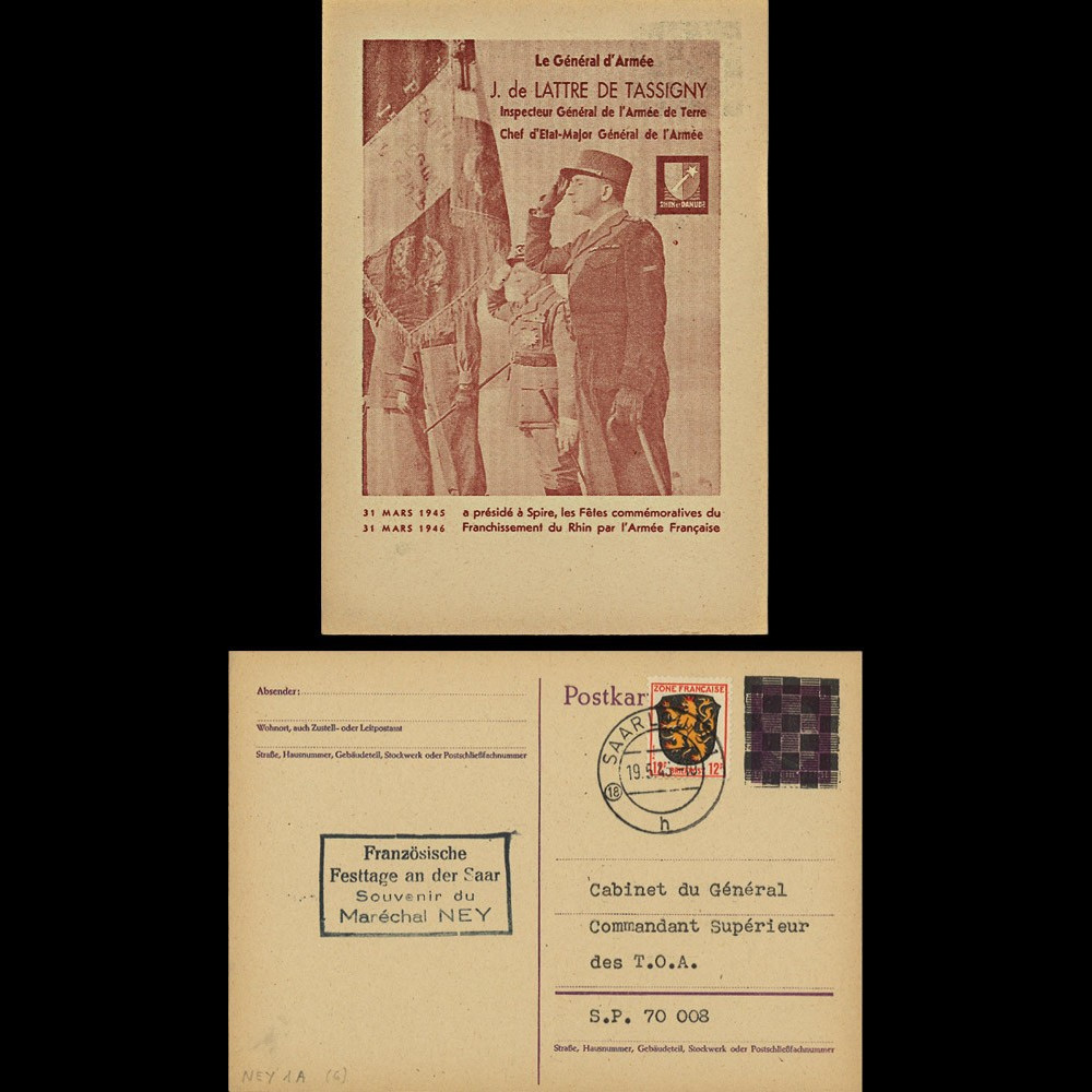 NEY46-1A : 1946 - France Entier postal de Lattre de Tassigny - 6Pf violet Hitler en cage
