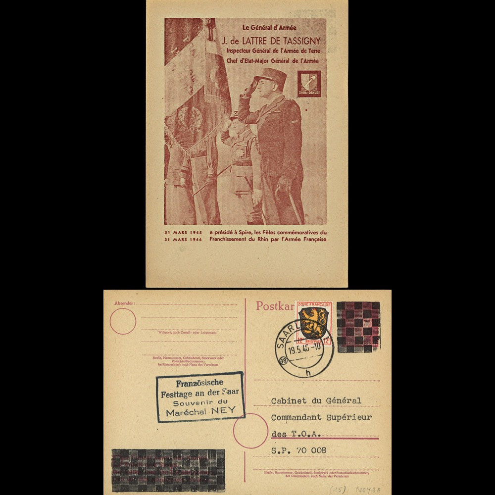 NEY46-3A : 1946 - France Entier postal de Lattre de Tassigny - 6Pf rose Hitler en cage