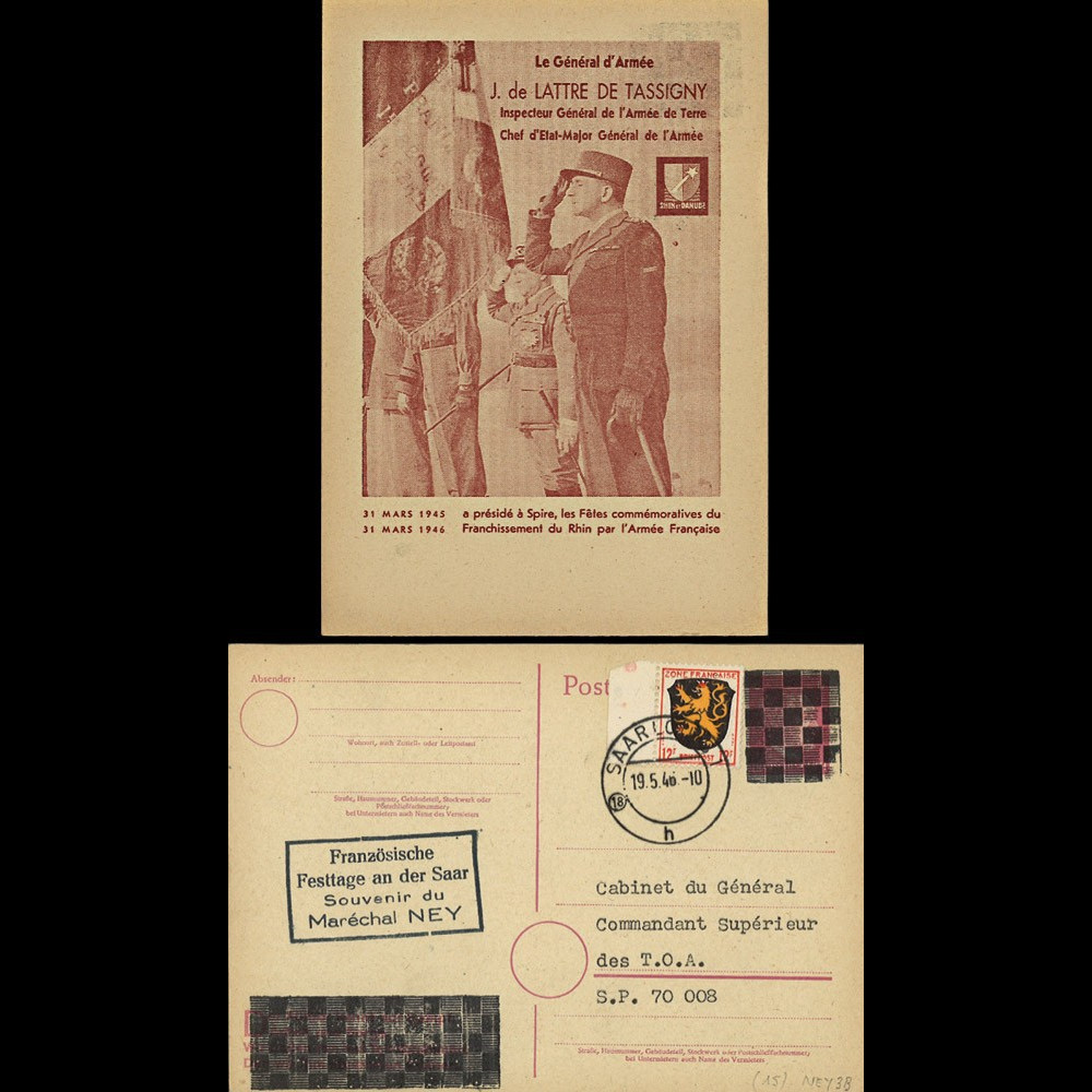 NEY46-3B : 1946 - France Entier postal de Lattre de Tassigny - 6Pf rose Hitler en cage