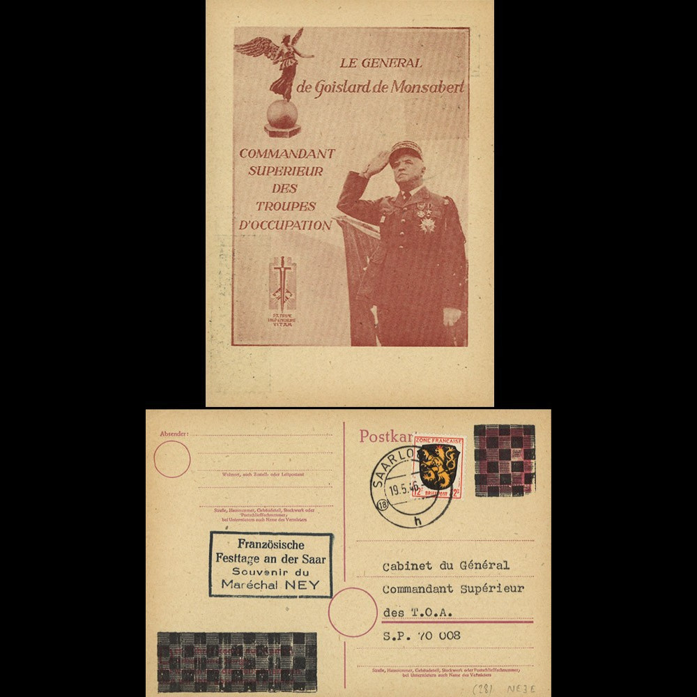 NEY46-3E : 1946 - France Entier postal de Goislard de Monsabert - 6Pf rose Hitler en cage
