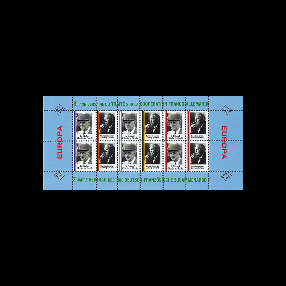 FRAL-6FD : 1966 - Feuillet EUROPA - 3e anniv. Traité franco-alld / de Gaulle et Adenauer