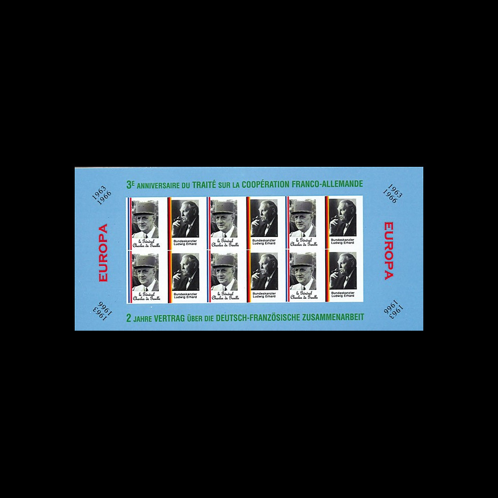 FRAL-6FND : 1966 - Feuillet EUROPA - 3e anniv. Traité franco-alld / de Gaulle et Adenauer