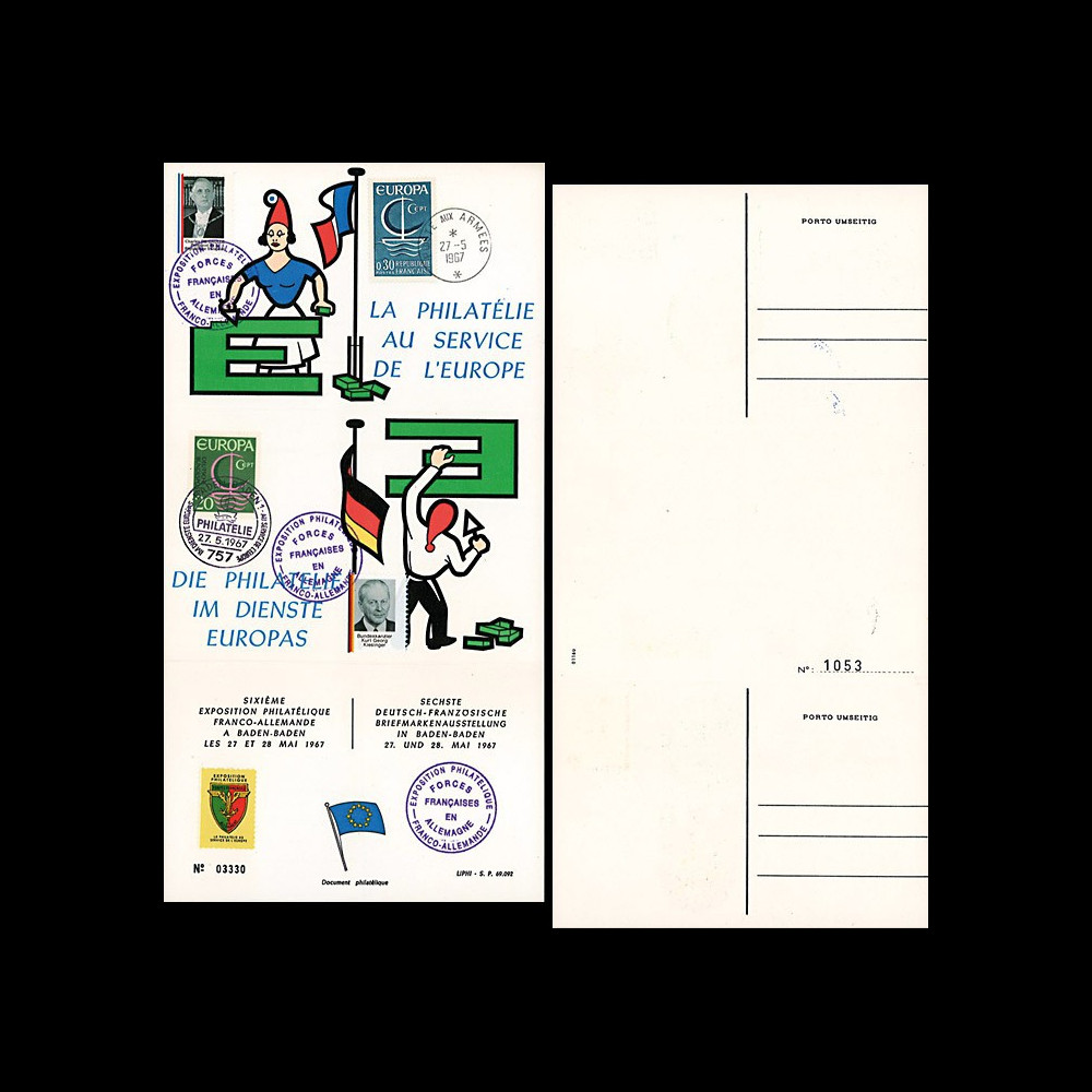 FRAL-7 : 1967 - Triptyque Baden Baden EUROPA - Exposition FFA / de Gaulle et Kiesinger