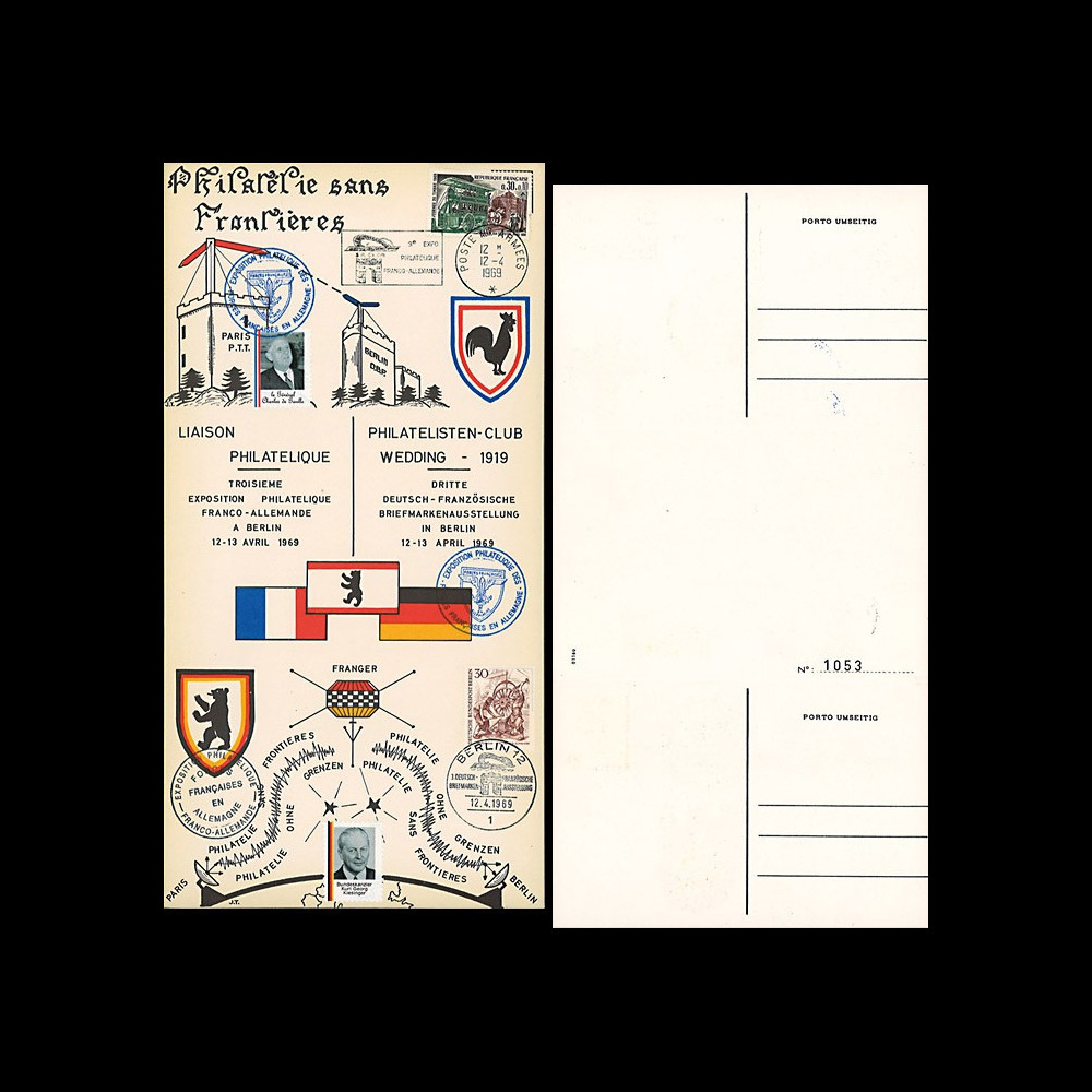 FRAL-12 : 1969 - Triptyque Berlin - 3e Exposition philatélique FFA / de Gaulle et Kiesinger
