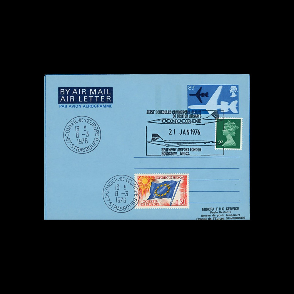 COBA76-1-21A : ROYAUME-UNI Aérogramme 1er vol commercial Concorde British Airways