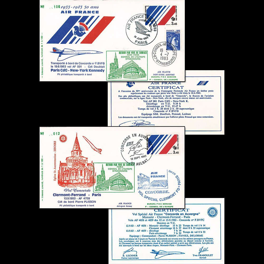 COAF83-6-19 : 1983 - 2 FFC 50 ans Concorde Air France Vol anniversaire Paris-NY & CF-Paris