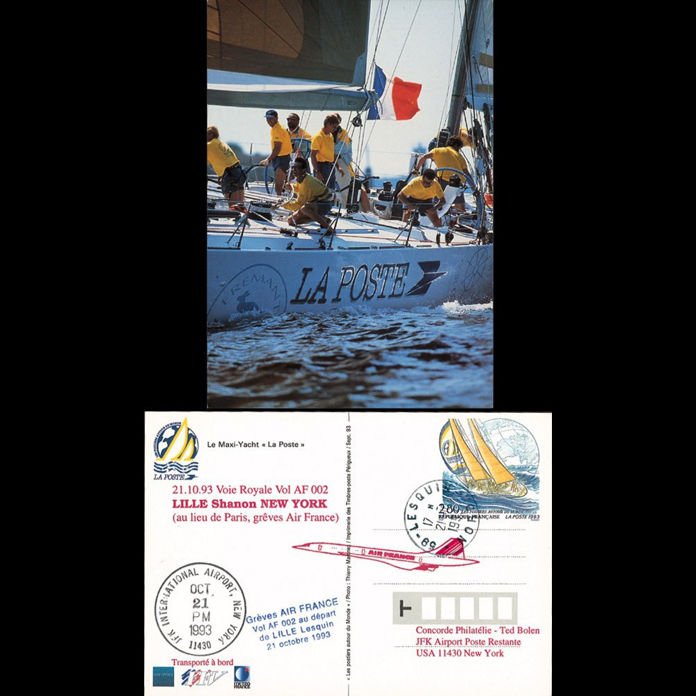 COAF93-10-21 : 1993 - Entier postal Concorde AF Vol par Voie Royale Lille-Shanon-New York