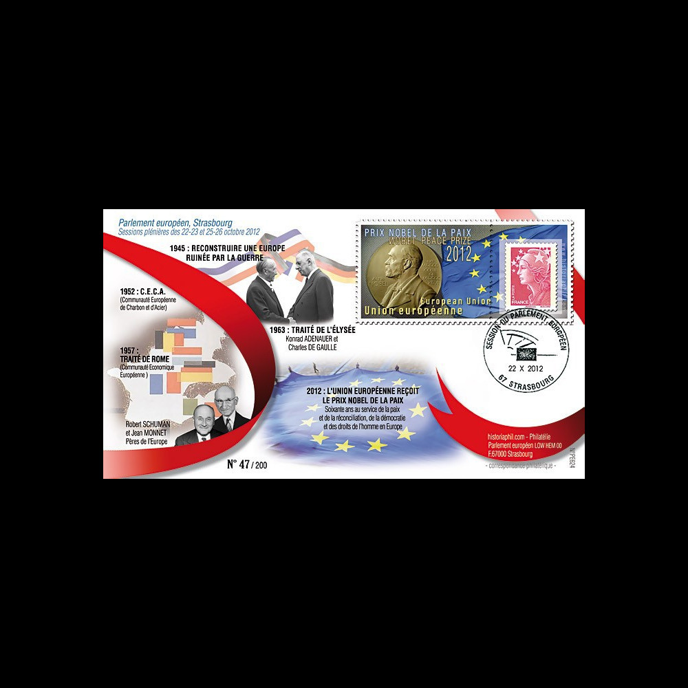 PE624 : 2012 - FDC Parlement européen Prix Nobel de la Paix décerné à l'Union européenne