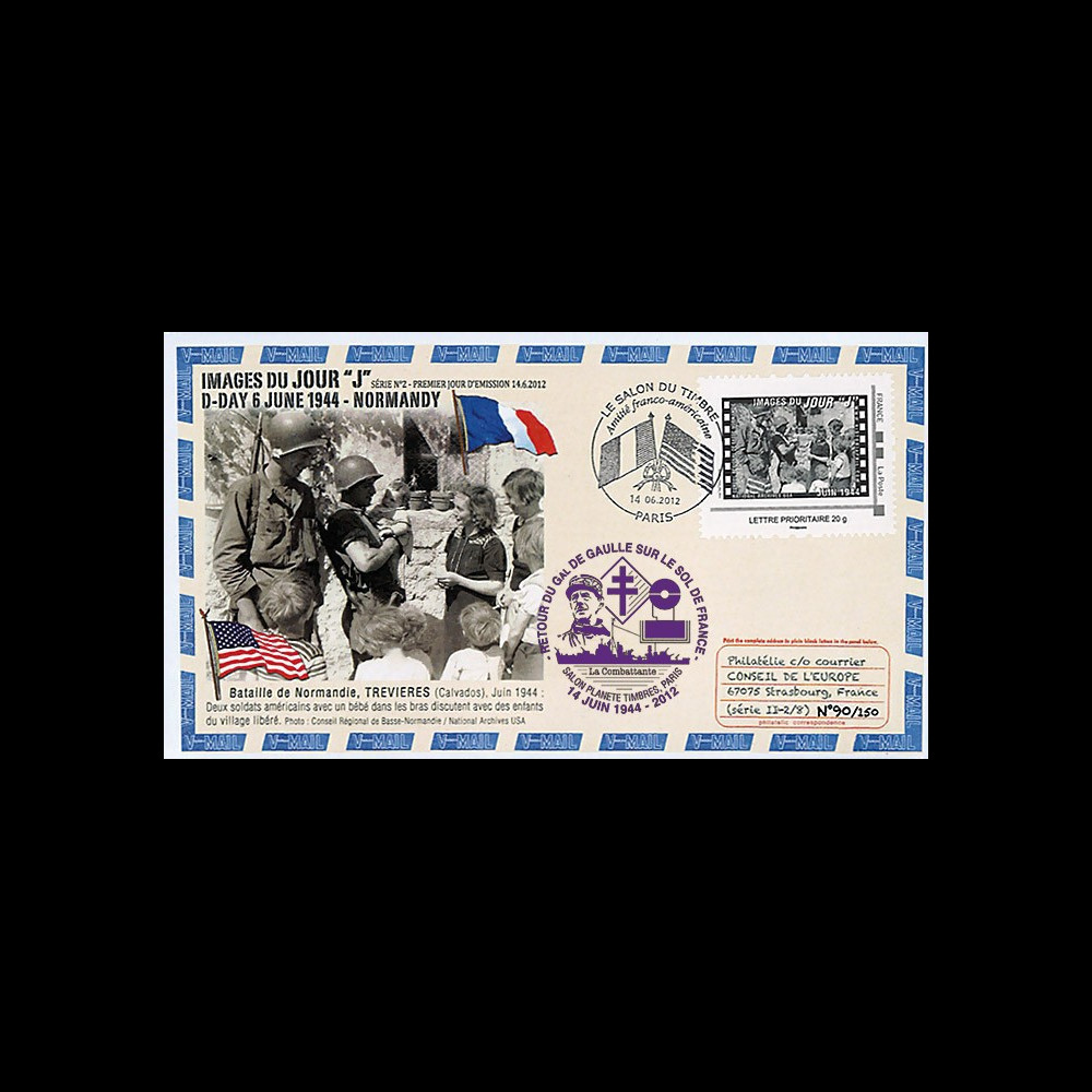 DEBS2-2/8 : 2012 - FDC "Soldats US - Bataille Normandie / 68 ans Retour DE GAULLE"