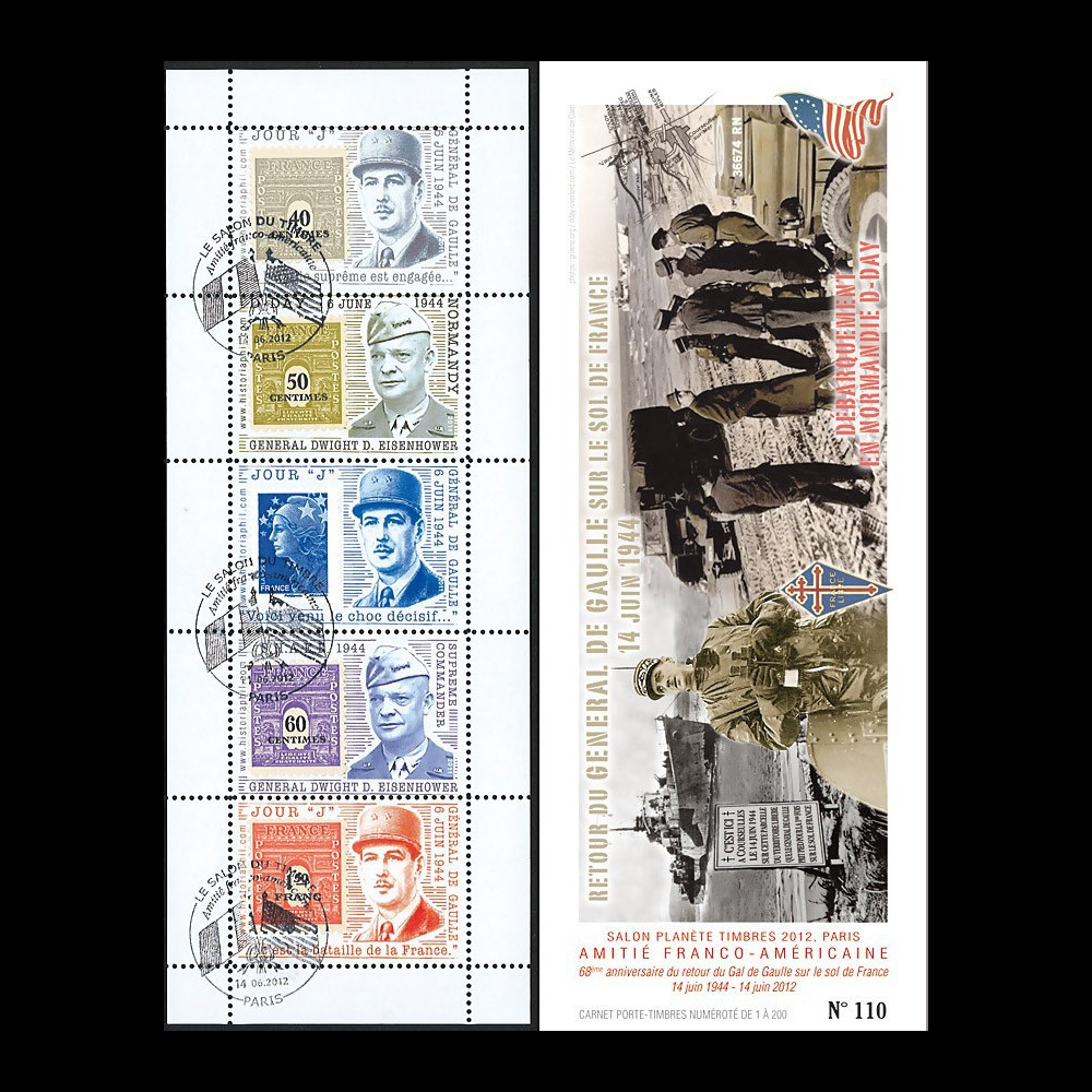 DEB12-3C : 2012 - Carnet Porte-timbres privé "68 ans Retour DE GAULLE en France"