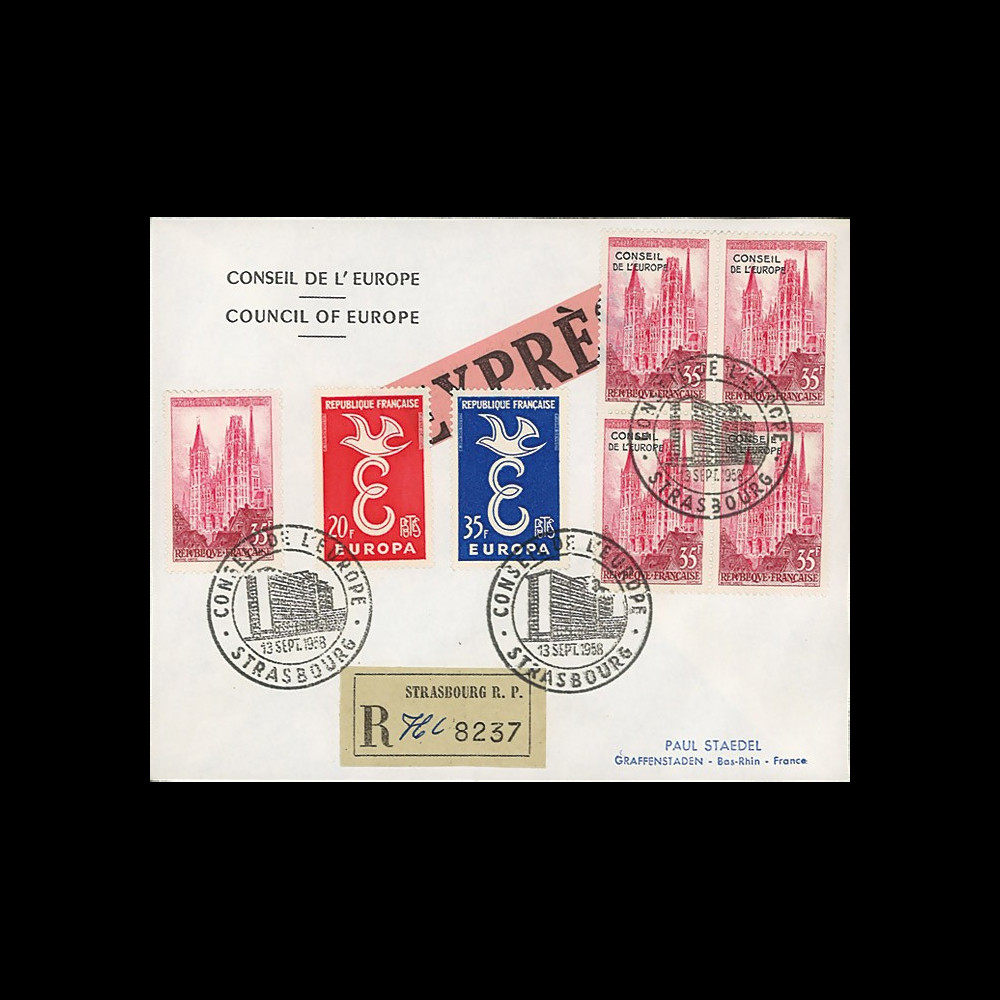 CE9-PJ1J : Env. Reco/Express 1er Jour timbres Conseil de l'Europe et Europa 13.09.1958