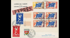 CE10-PJ2-4EX : Env. Exprès Conseil de l'Europe "Affranchissement provisoire" 20.01.1959