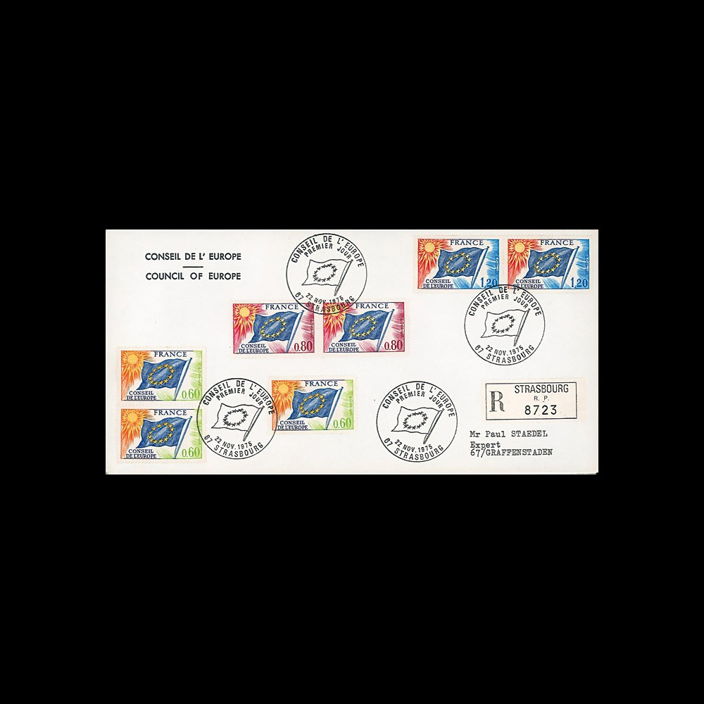 CE26-PJa : Enveloppe RECO 1er Jour timbres de service Conseil de l'Europe 22.11.1975