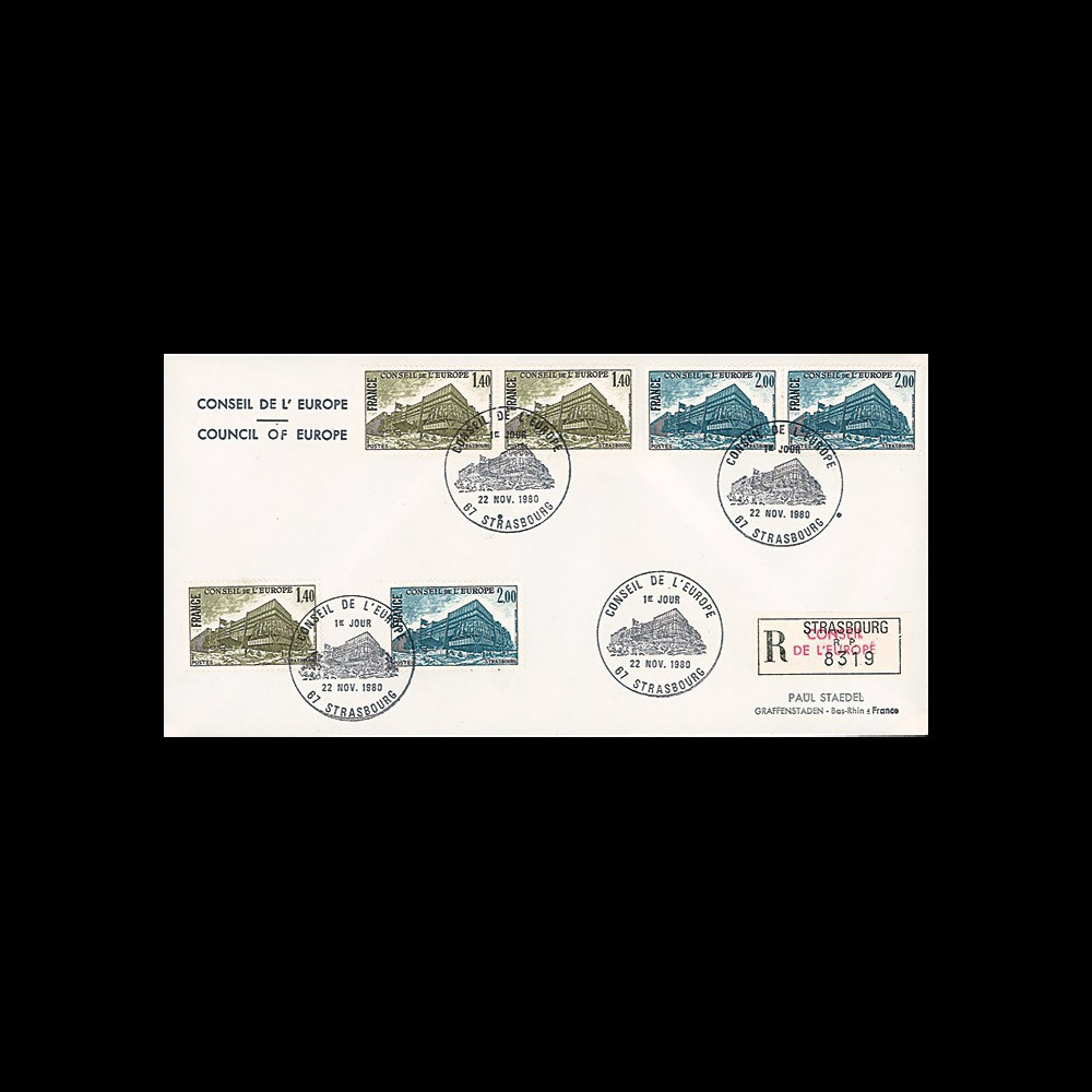 CE31-PJa : Enveloppe RECO 1er Jour timbres de service Conseil de l'Europe 22.11.1980