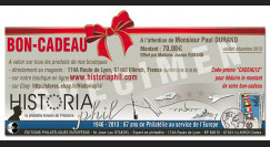 BON-CADEAU70 : Chèque-cadeau de 70€ à valoir sur la boutique www.HISTORIAPHIL.com