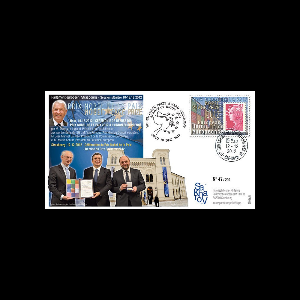 PE626 : 2012 - FDC Parlement européen Remise du Prix Nobel de la Paix à l'UE - Oslo