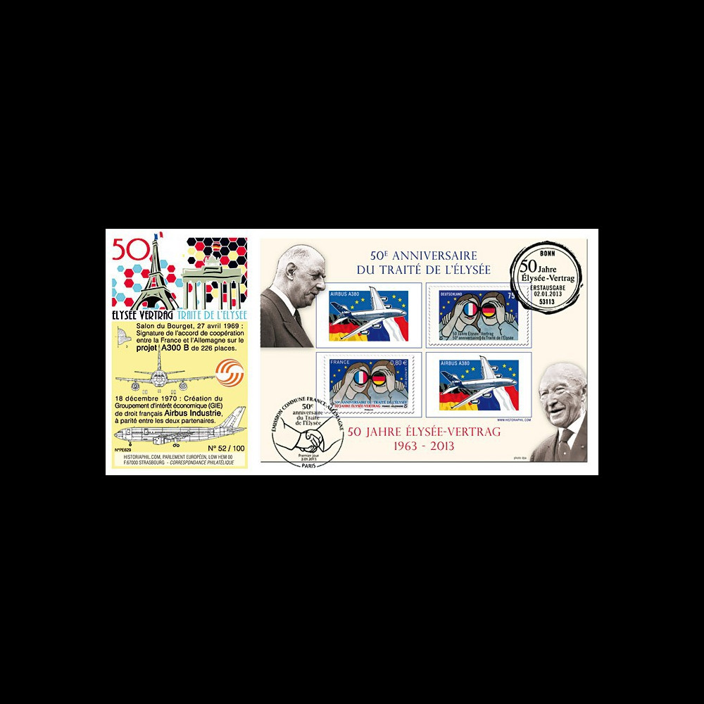 PE629 : 2013 - FDC 1er Jour France-Allemagne "50 ans Traité Elysée" - Airbus A380
