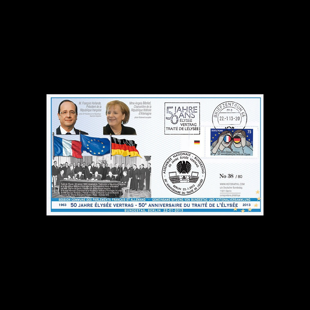 PE630T1 : 2013 - FDC liaison Saarbrücken-Berlin “50 ans Traité Elysée - Hollande / Merkel"