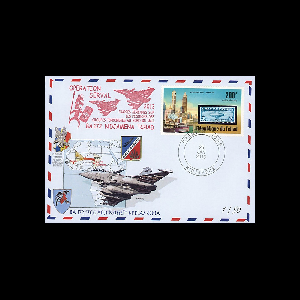 MALI13-8 : 2013 - FDC TCHAD "Opération SERVAL au Mali / Avion RAFALE - Force ÉPERVIER"