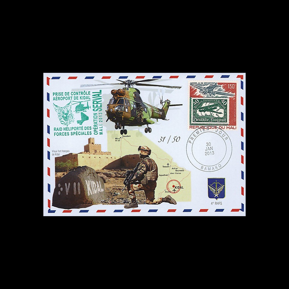 MALI13-15 : 2013 - FDC MALI "Opération SERVAL / Hélicoptère PUMA - Libération KIDAL"