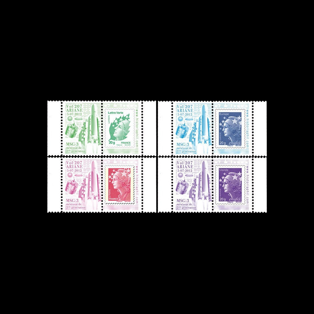 VA207L-PT1/4 : 2012 - Série de 4 Marianne sur porte-timbres "Vol 207 Ariane - MSG-3"