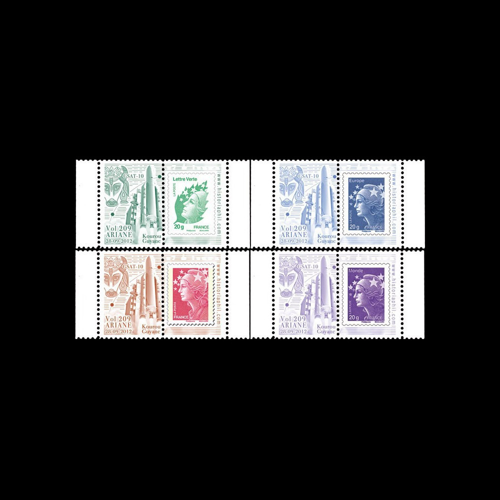 VA209L-PT1/4 : 2012 - Série 4 Marianne sur porte-timbres "Vol 209 Ariane - GSAT-10 (Inde)"
