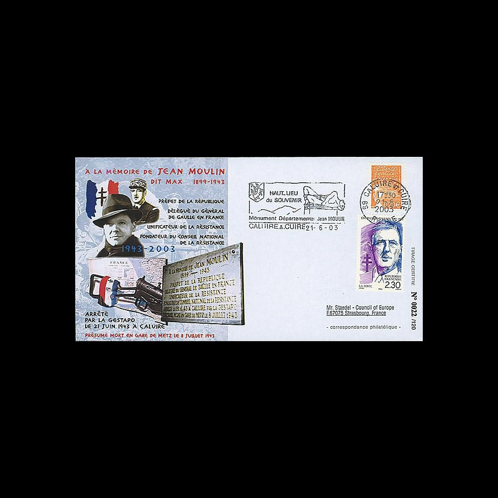 DG 03M2 type1 1943-2003 -  60e anniversaire de la mort de Jean Moulin