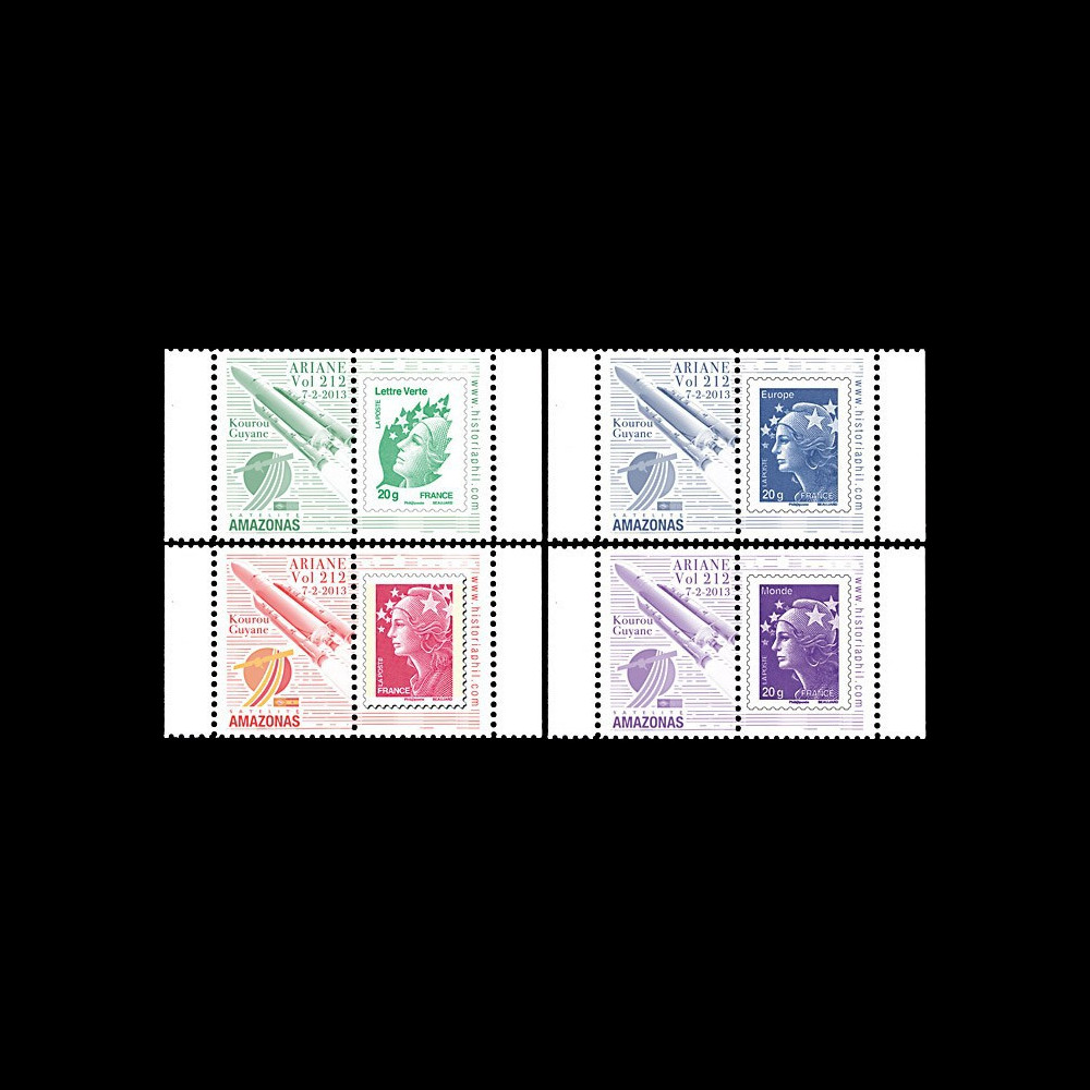 VA212L-PT1/4 : 2012 - 4 Marianne sur porte-timbres Vol 212 Ariane - Amazonas-3 (Espagne)