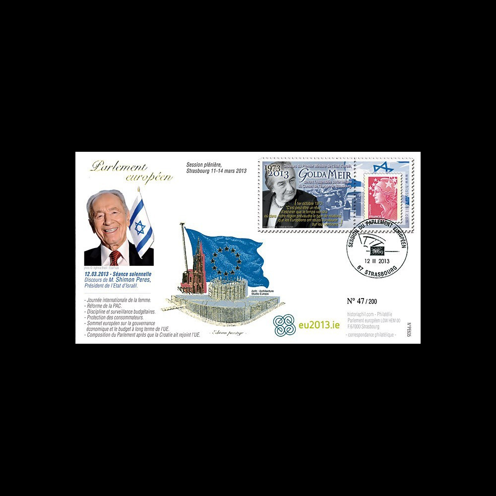 PE635 : 2013 - FDC Parlement européen Shimon Peres