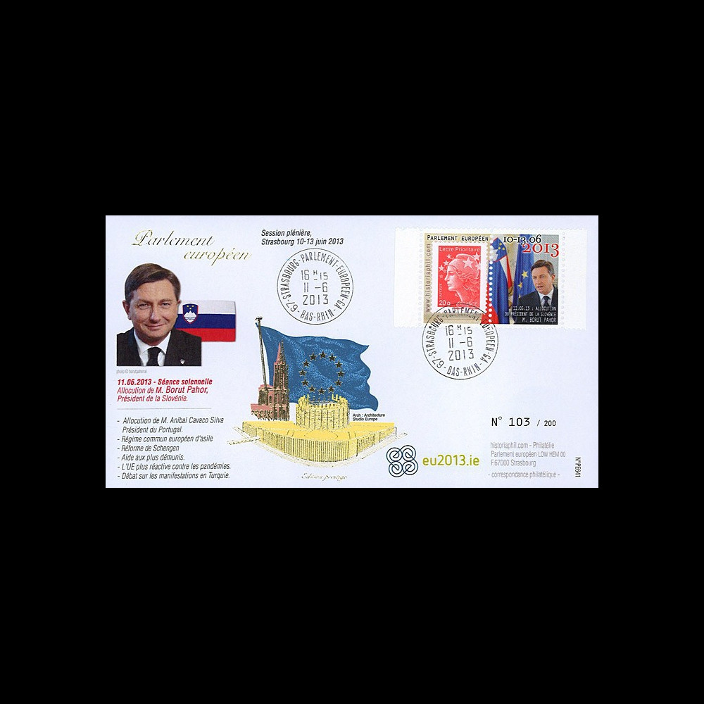 PE641 : 2013 - FDC Parlement européen "Visite M. Borut PAHOR