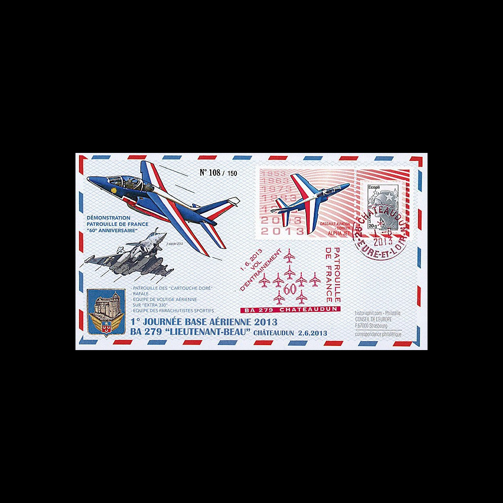 PAF13-4 : 2013 - FDC "60 ans Patrouille de France - Châteaudun / ALPHAJET & RAFALE"