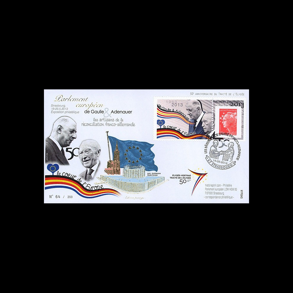 PE643 : 2013 - FDC Parlement européen "DE GAULLE & ADENAUER - 50 ans Traité Elysée"