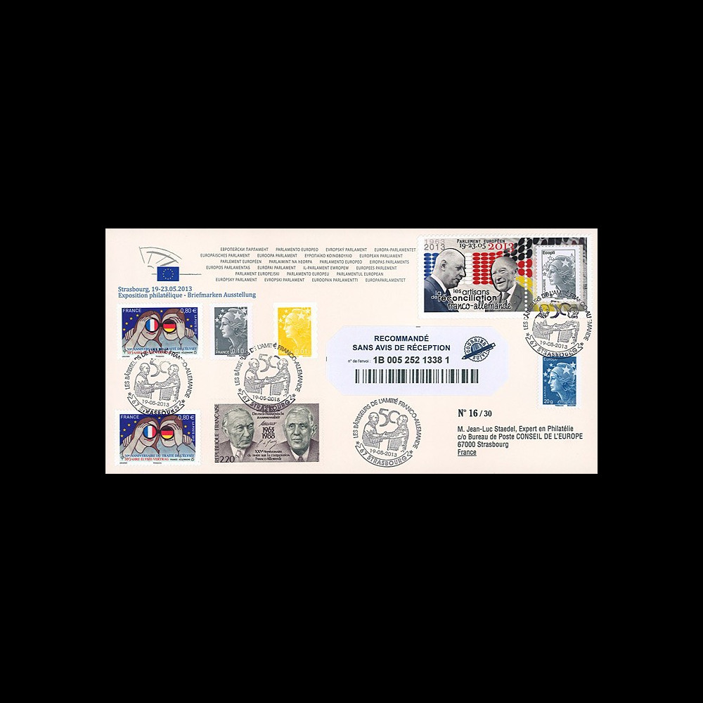 PE637a : 2013 - FDC RECO Parlement européen "DE GAULLE & ADENAUER - 50 ans Traité Elysée"