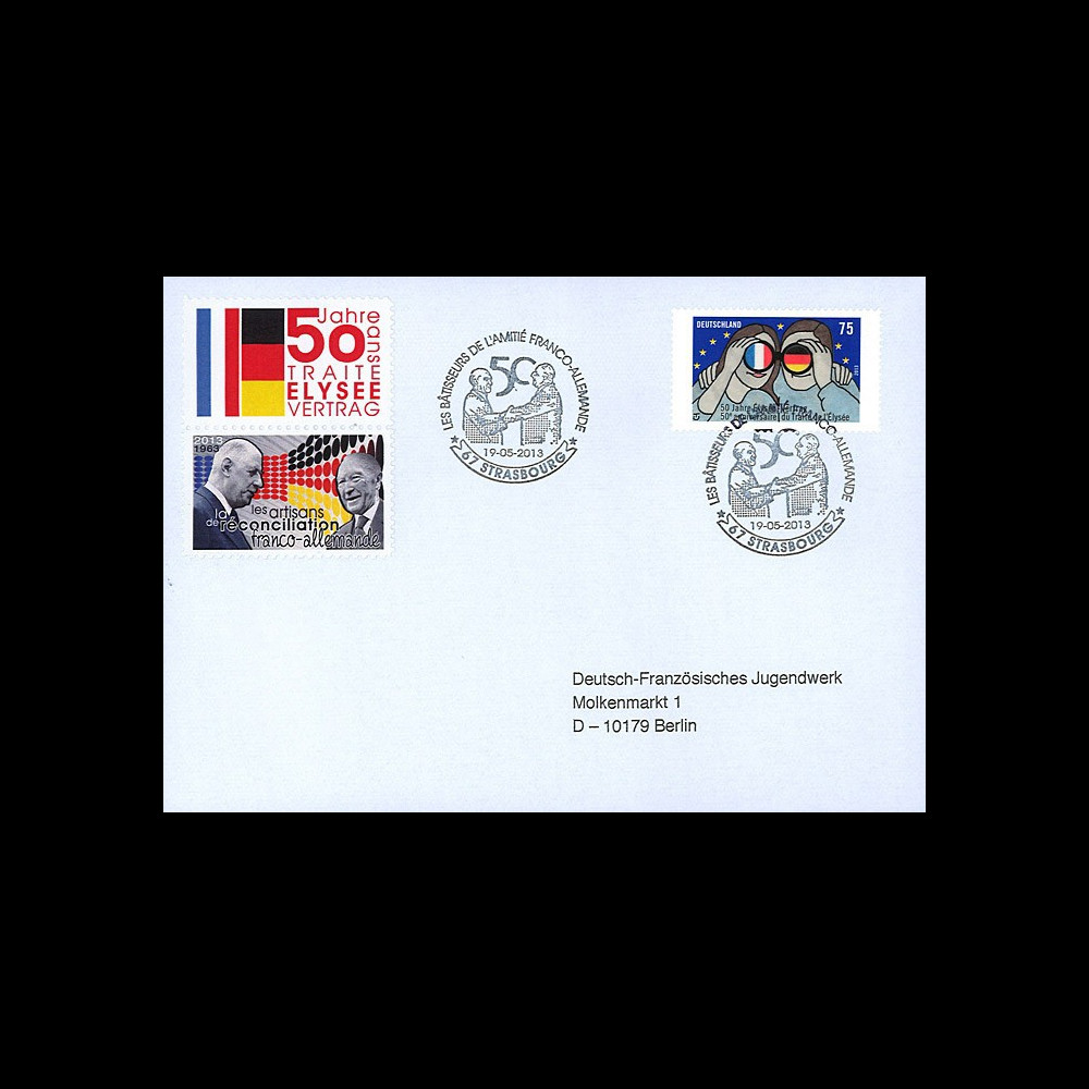 PE638V1 : 2013 - FDC VARIETE FRANCE - ALLEMAGNE "DE GAULLE & ADENAUER - 50 ans Traité Elysée"