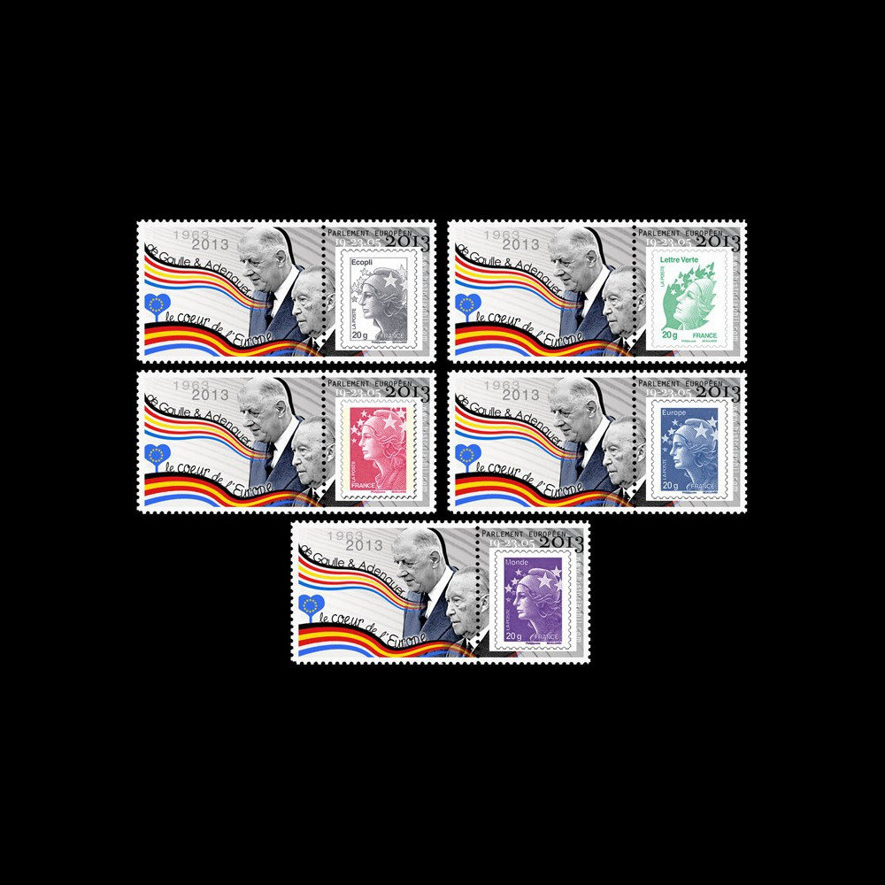 PE643PT1/5 : 2013 - 5 porte-timbres "Exposition de Gaulle / Adenauer - Traité de l'Elysée"