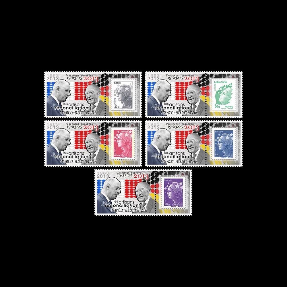 PE644PT1/5 : 2013 - 5 porte-timbres "Exposition de Gaulle / Adenauer - Traité de l'Elysée"