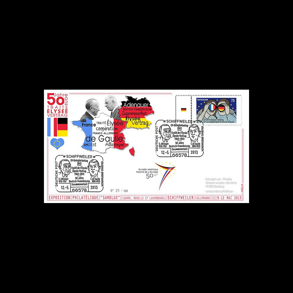 PE647T1 : 2013 - Allemagne FDC Schiffweiler "Expo SAMOLUX / de Gaulle & Adenauer"