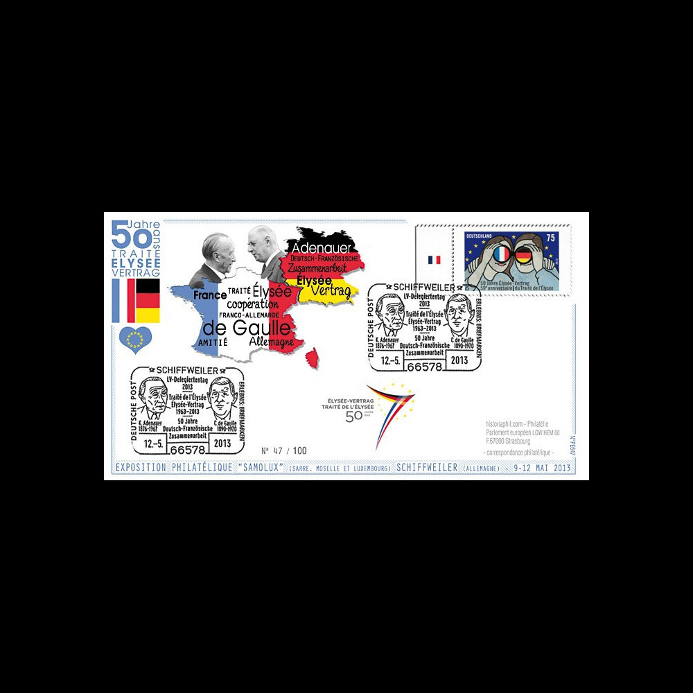 PE647T2 : 2013 - Allemagne FDC Schiffweiler "Expo SAMOLUX / de Gaulle & Adenauer"