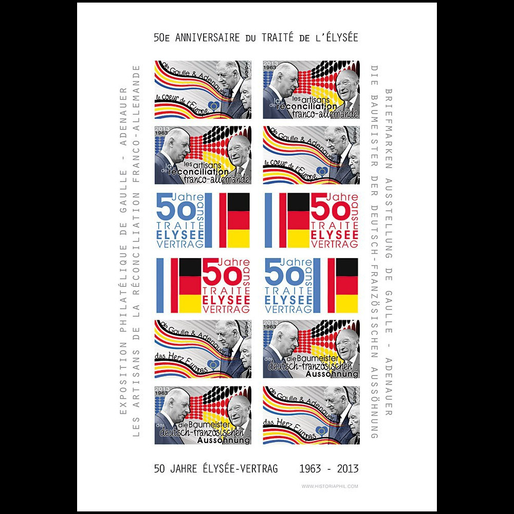 PE648FND : 2013 - Feuillet non-dentelé "50 ans Traité de l'Elysée / de Gaulle & Adenauer"