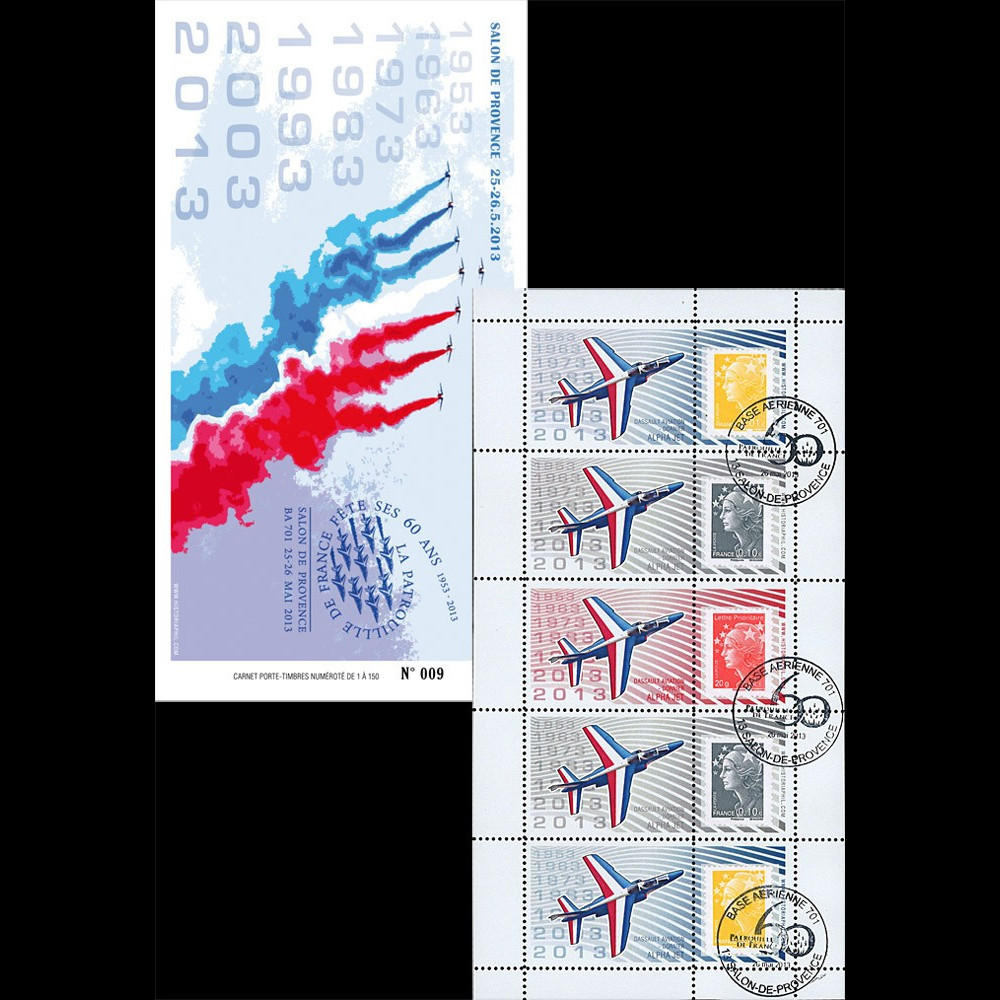 PAF13-C1 : 2013 - Carnet Porte-timbres "60 ans Patrouille de France / Avion ALPHAJET"